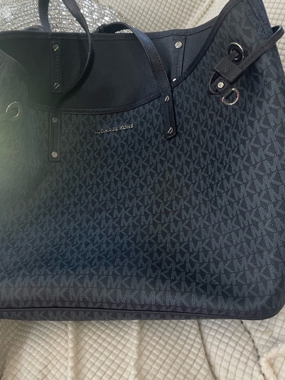 Michael Kors Navy Black MK Logo Tote